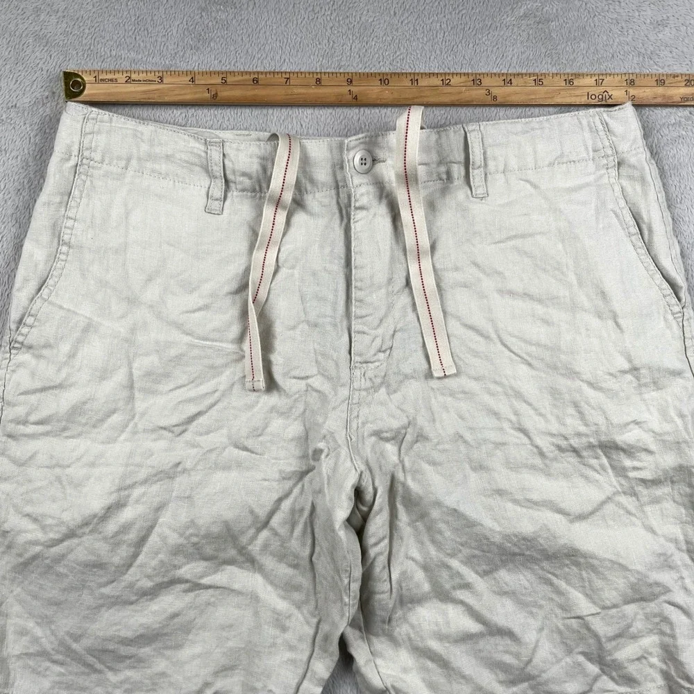 Old Navy Shorts Mens 36 Beige 100% Linen Loose Fit Drawstring Casual Summer 10